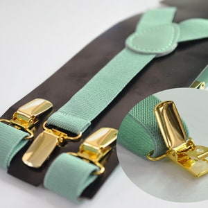 Dusty Sage Green 25MM Elastic Y-Back Suspenders Braces Gold Golden Metal Clips for Men Adult / Youth  / Kids Boy /Toddler Baby Infant