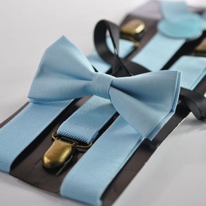 Pale Blue Light Boy Blue Cotton Bow tie Bowtie + matched Elastic Suspenders Braces for Men / Youth Teenage/ Boys Kids / Baby Infant Toddler