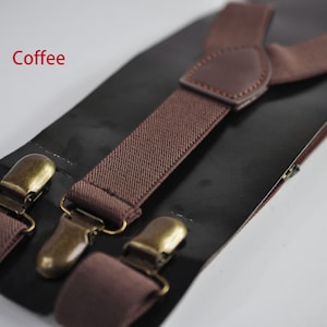 Toffee Tan Brown 25MM Elastic Y-Back Suspenders Braces Bronze Metal Clips for Men Adult / Youth Teenage / Kids Boy /Toddler Baby Infant Coffee