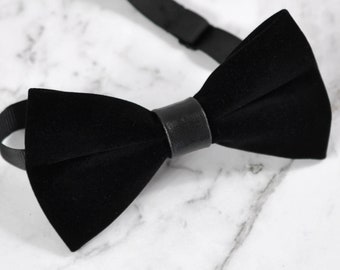 Black Velvet Faux Leather Pretied Bow tie for Men / Youth Teenage/ Boy Kids / Baby Infant