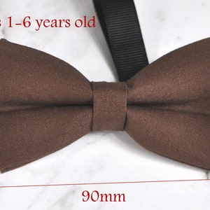 Dark Brown Faux Leather Skinny Adjustable Braces Suspenders 100% Cotton Brown Bowtie Bow Ties for BOY KIDS Baby Infant or Youth Teenage image 3