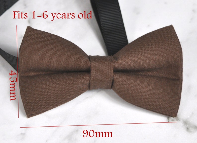 Dark Brown Faux Leather Skinny Adjustable Braces Suspenders 100% Cotton Brown Bowtie Bow Ties for BOY KIDS Baby Infant or Youth Teenage image 3