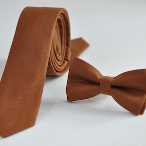 Men Women Unisex Toffee Tan Brown Cotton Bow tie Bowtie Skinny Neck tie Necktie