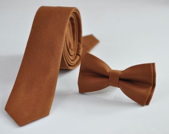 Men Women Unisex Toffee Tan Brown Cotton Bow tie Bowtie Skinny Neck tie Necktie