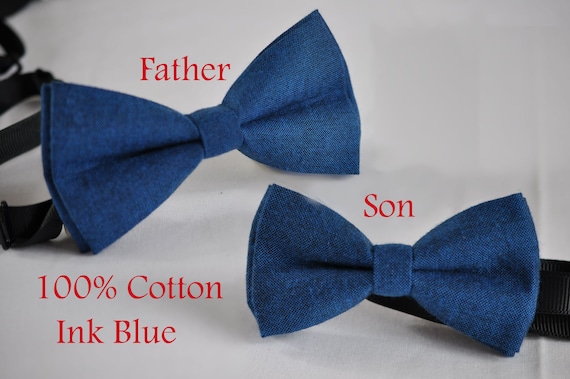Father Son Match 100/% Cotton Mottled Ink Petrol Blue Bow Tie Bowtie Wedding