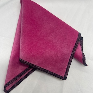 Men Men&#39;s 100% Velvet Candy Pink Black  Trim Handmade Pocket Square for Wedding Formal Hanky Handkerchief