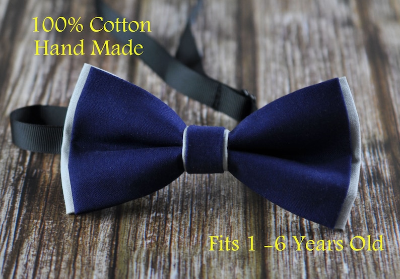 Baby Boy Kids 100/% Cotton Handmade Navy Blue AND Grey 2 Layers Bow Tie Bowtie Party Wedding Fits 1-6 YEARS OLD