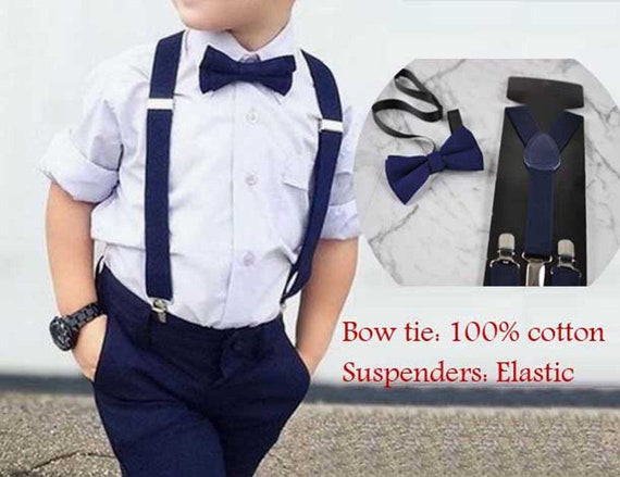 Navy Blue Clip-on Braces Elastic Suspenders 100% Cotton Baby Pink Bowtie  Bow Ties for Baby Infant / Boy Kids Toddler / Youth / Adult 
