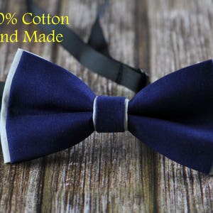 Men Women Navy Blue Grey Gray 2 Layers 100% Cotton Hand Made Groomsmen Bowtie Bow Tie Wedding Ball Party
