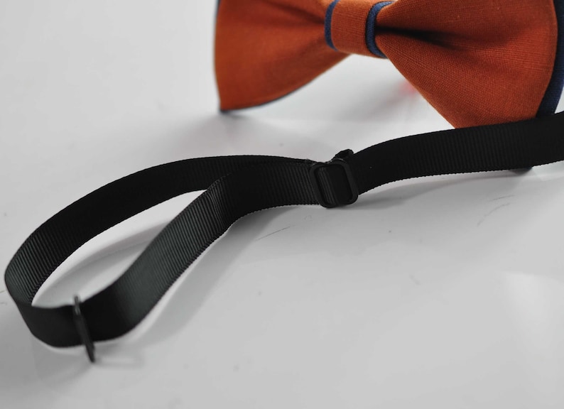 Navy Blue and Burnt Orange Linen Bow tie Bowtie RUST Terracotta Suspenders Braces for Men / Youth Teenage/ Boys Kids / Baby Infant Toddler image 9