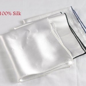 Men Men&#39;s 100% Silk White Handmade Pocket Square for Wedding Formal Hanky Handkerchief