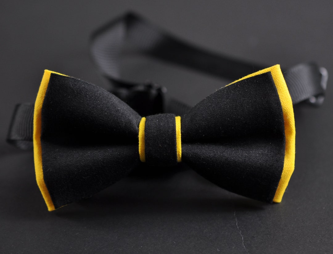 100% Cotton Yellow Black Pretied 2 Layers Bow Tie Bowtie for - Etsy