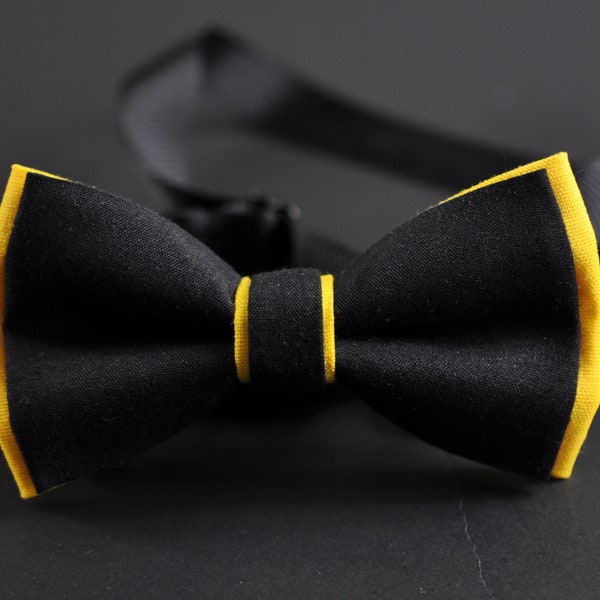 100% Cotton Yellow Black Pretied 2 Layers Bow Tie Bowtie For Men / Youth Teenage / Kids Boy / Baby Infant Children Wedding Party