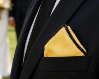 Baby Yellow and Black Cotton Pocket Squares Wedding Formal Hanky Handkerchief for Men / Youth / Boy Kids / Baby Infant Toddler