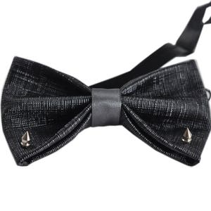 Mens PVC Faux Leather Black Fashion Rivet Shining The punk Style Bow Tie Bowties Wedding Party