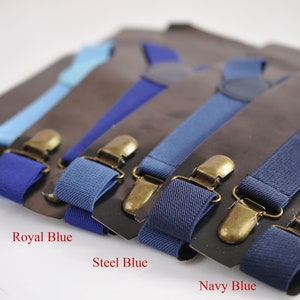 Light Blue Royal Steel Navy Blue 25MM Elastic Y-Back Suspenders Braces Bronze Clips for Men Adult / Youth / Kids Boy /Toddler Baby Infant