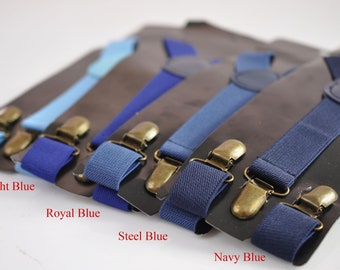 Light Blue Royal Steel Navy Blue 25MM Elastic Y-Back Suspenders Braces Bronze Clips for Men Adult / Youth / Kids Boy /Toddler Baby Infant