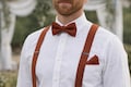 Rust Rusty Groom Wedding Bow tie + Elastic Suspenders Braces + Pocket Square Hanky Handkerchief for Men / Youth / Boys Kids / Baby Infant