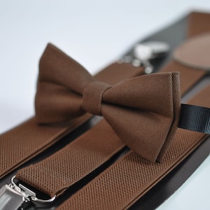 Toffee Brown COTTON Hand Made Bow tie + Matched Elastic Suspenders Braces for Baby infant Toddler/ Kids Boy / Youth Teenage / Men Adult