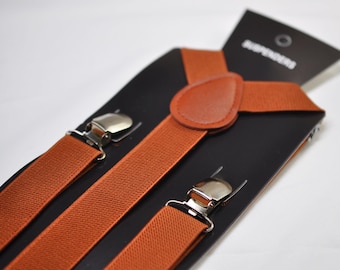 Oranje bretels voor mannen, roestbruine elastische bretels met imitatieleer, trouwaccessoires voor de bruidegom, cadeau voor de bruidsjonkers, herfstbruiloft