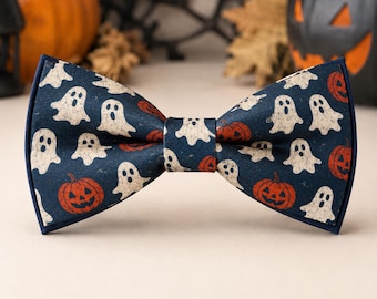 Halloween Ghost Pumpkin Bow Tie for Men Boys, Spooky Halloween Wedding Bow Tie, Trick or Treat Costume Bowtie, Fall Party Groom Groomsmen Gi