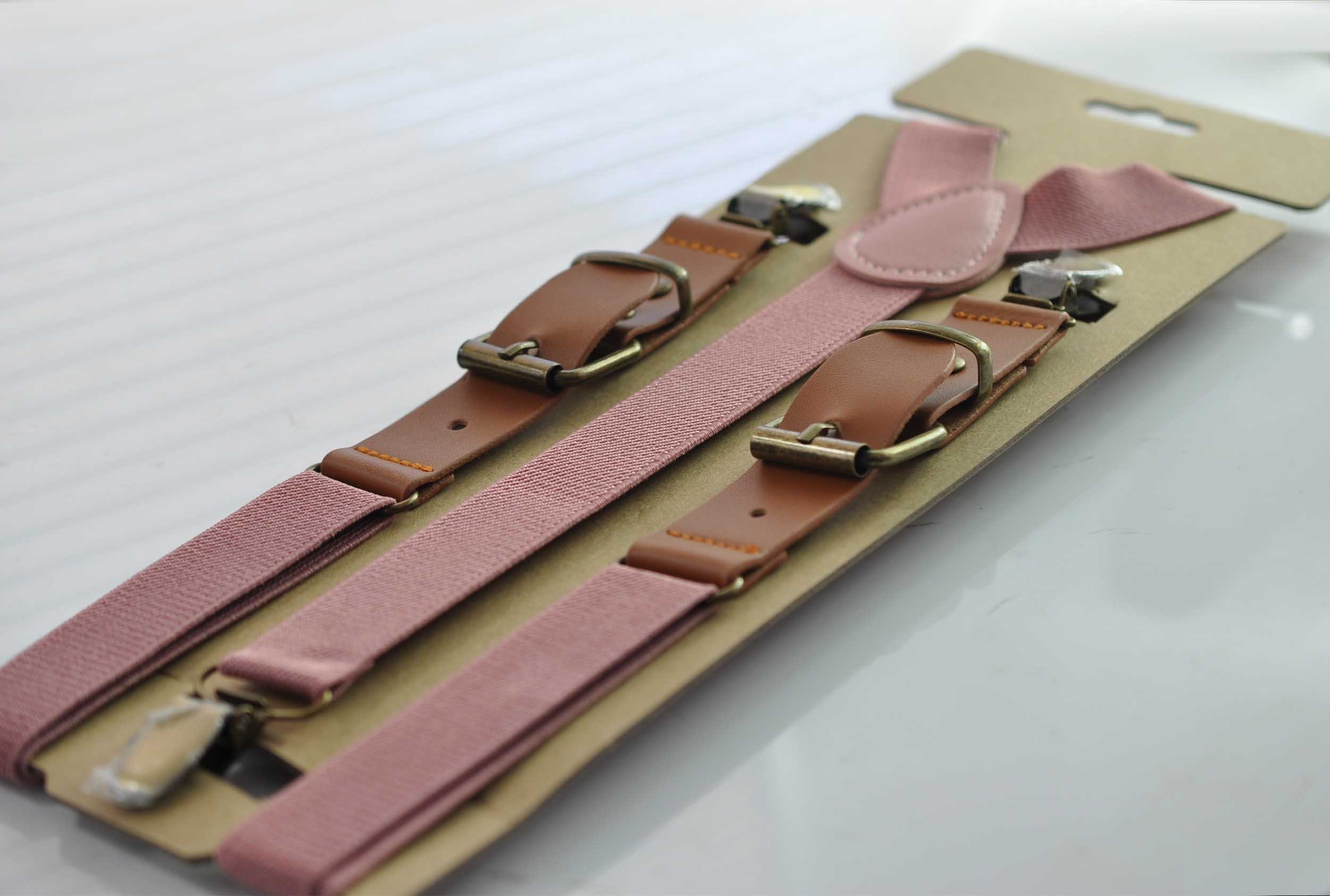 Dusty Pink Velvet Rose Gold Leather Bow Tie + Black Suspenders