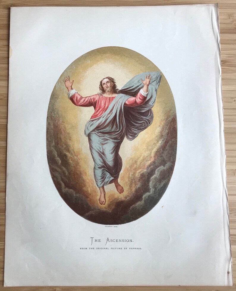 Antique Religious bookplate art print The Ascension Jesus art | Etsy