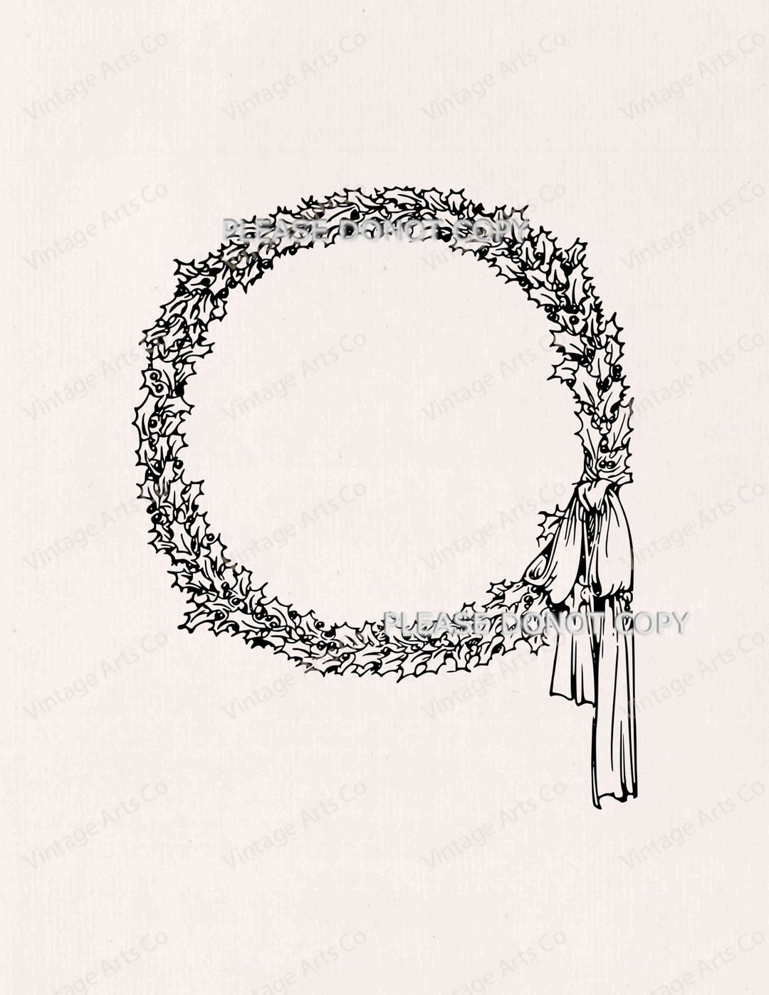 Vintage Christmas Wreath Clip Art Holly Leaves Digital - Etsy