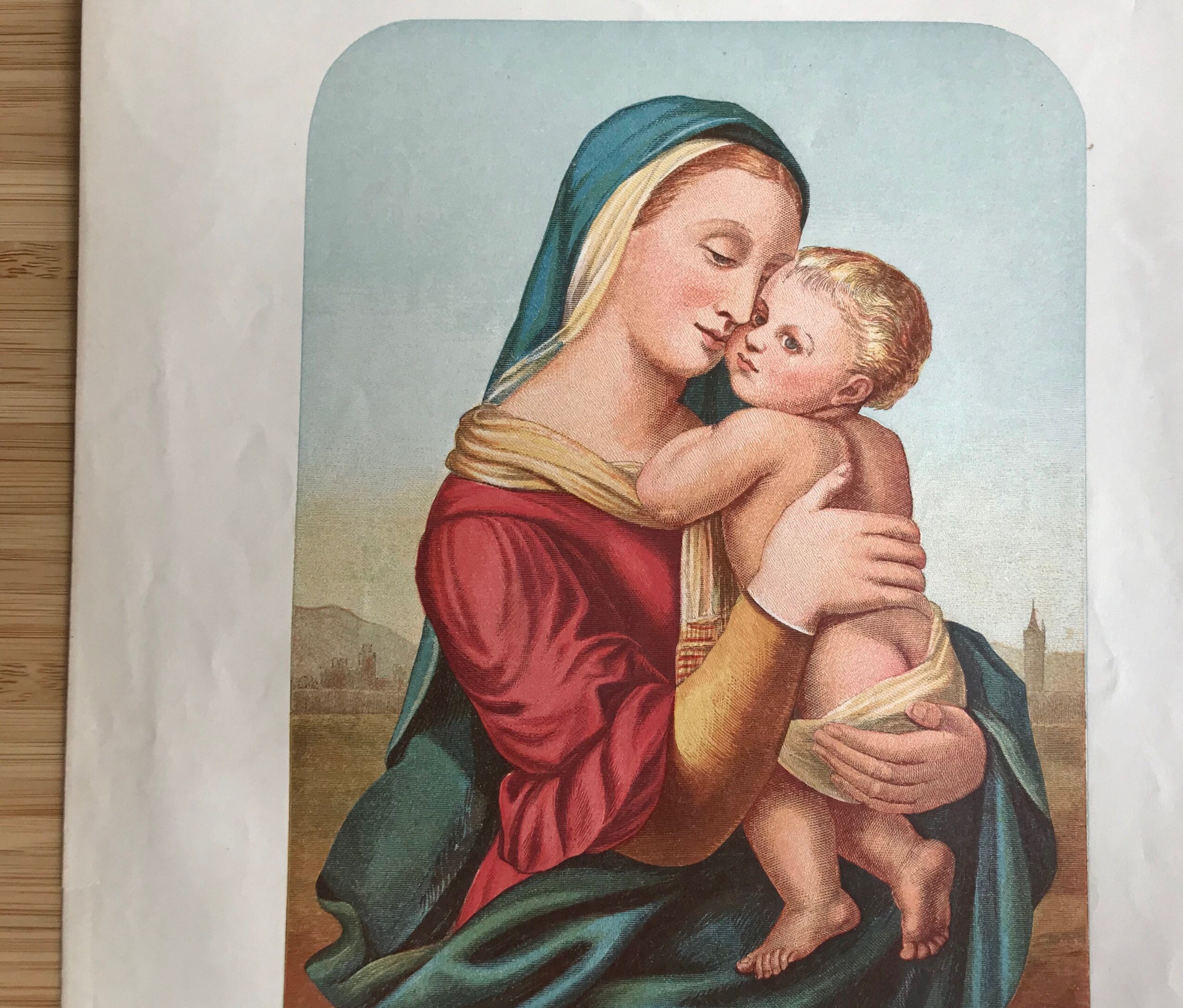 ORIGINAL Antique religious bookplate art print Madonna and | Etsy
