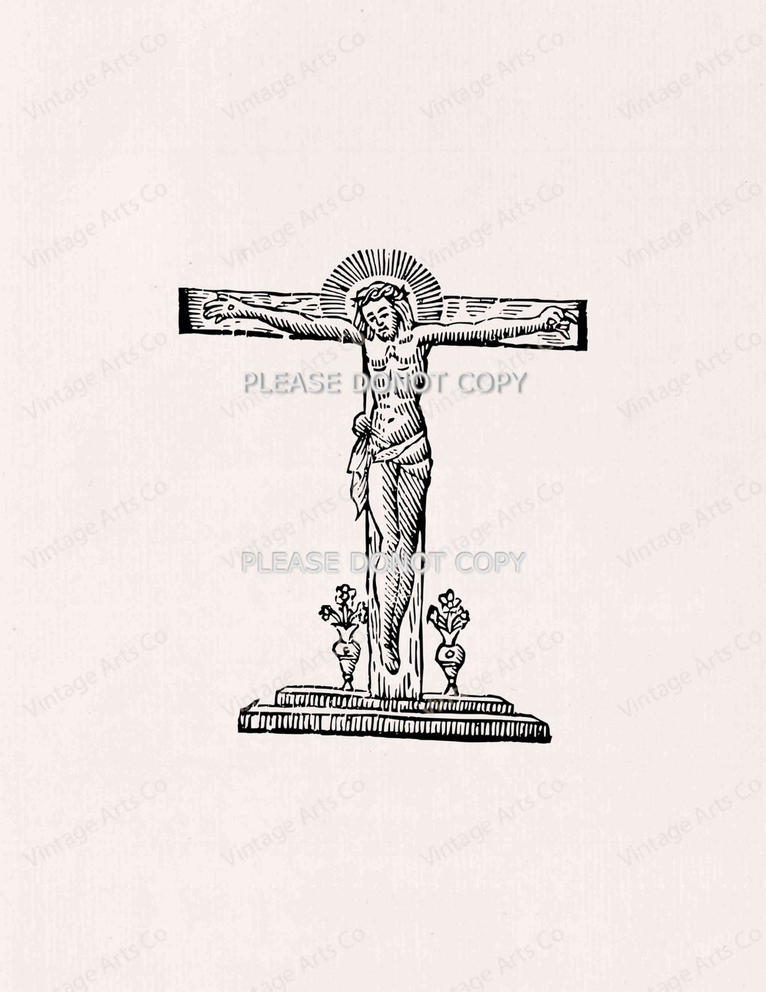 Jesus Crucifixion Flower Vases Clipart Digital Stamping Image Vintage