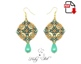 Tutorial Orecchini Majolica - tutorial fotografico per orecchini con arcos, superduo, perle, gocce e rocailles -Pdf-earrings beading pattern