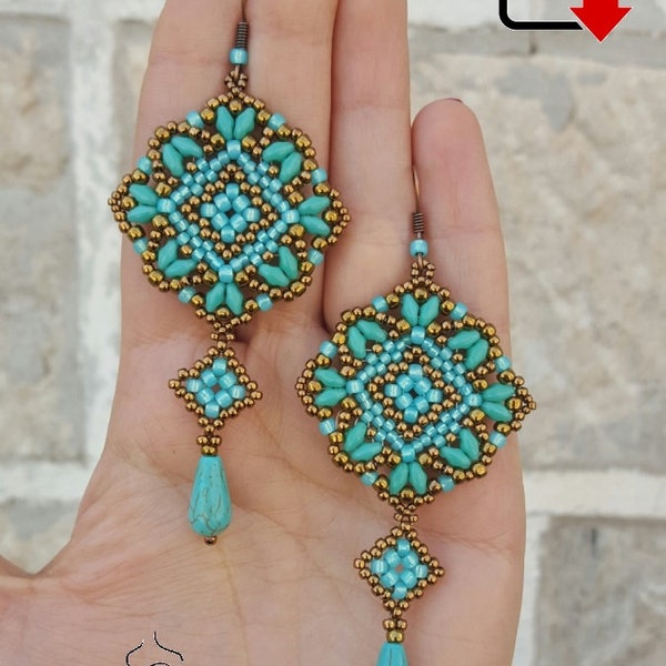 Tutorial Orecchini Mosaic - tutorial fotografico per orecchini con supeduo, rocailles  e gocce - Pdf - earrings beading pattern