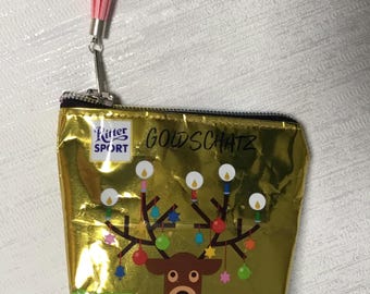 Ritter Sport Reißverschluss-Täschchen- Portemonai aus einer 145g Tafel „Goldschatz“