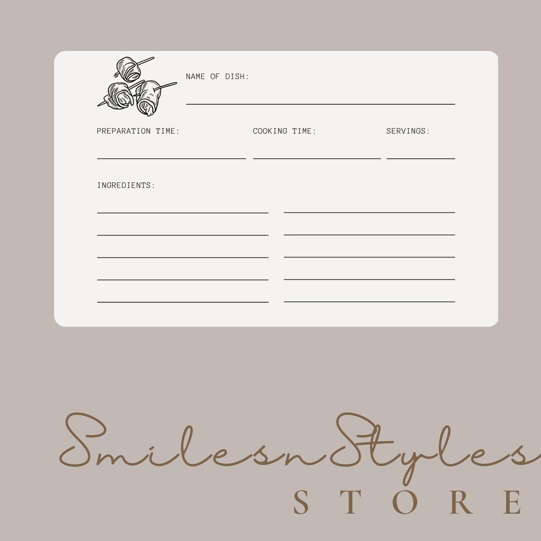 Simple Recipe Cards Appetizer Cards Entree Cards Dessert Etsy