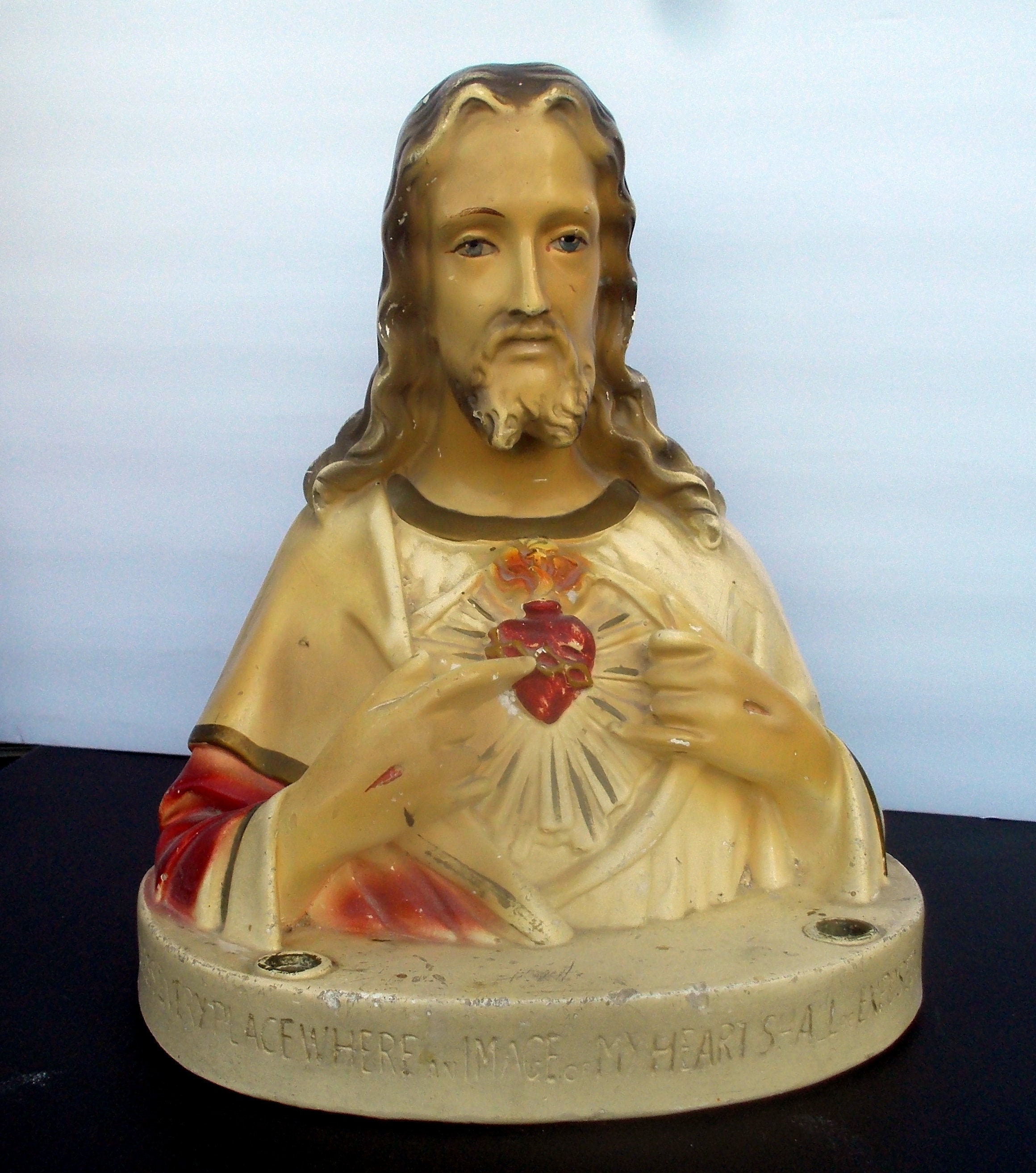 Vintage 1930's Sacred Heart of Jesus Large Chalkware Bust Etsy UK
