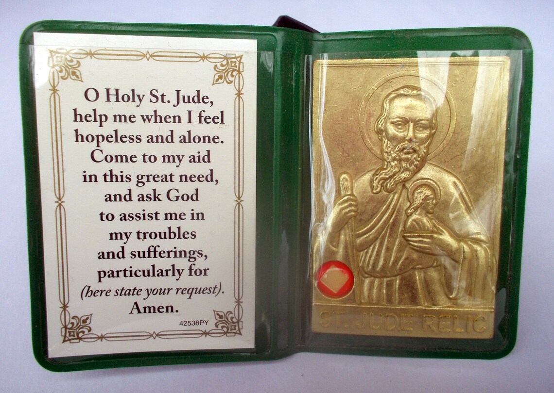 St Jude Thaddeus Pocket Shrine Folder Prayer Embossed Metal Etsy
