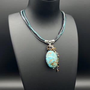 Leather Choker with Natural Turquoise Pendant, Natural Gemstone Handmade Jewellery, Gemstone Pendant