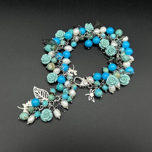Bracelet à breloques réglable en turquoise naturelle et perles d'eau douce, bijoux faits main en pierres précieuses naturelles