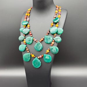 Grüner Achat & Mookait Statement Kette: Handgemachter Edelstein Schmuck