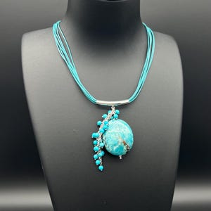Leather Choker with Natural Turquoise Pendant, Natural Gemstone Handmade Jewellery, Gemstone Pendant