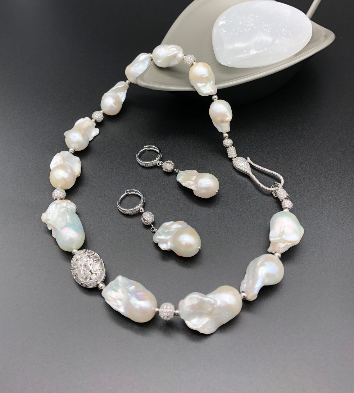 Genuine Large White Baroque Keshi Pearls Jewellery Set of | Etsy