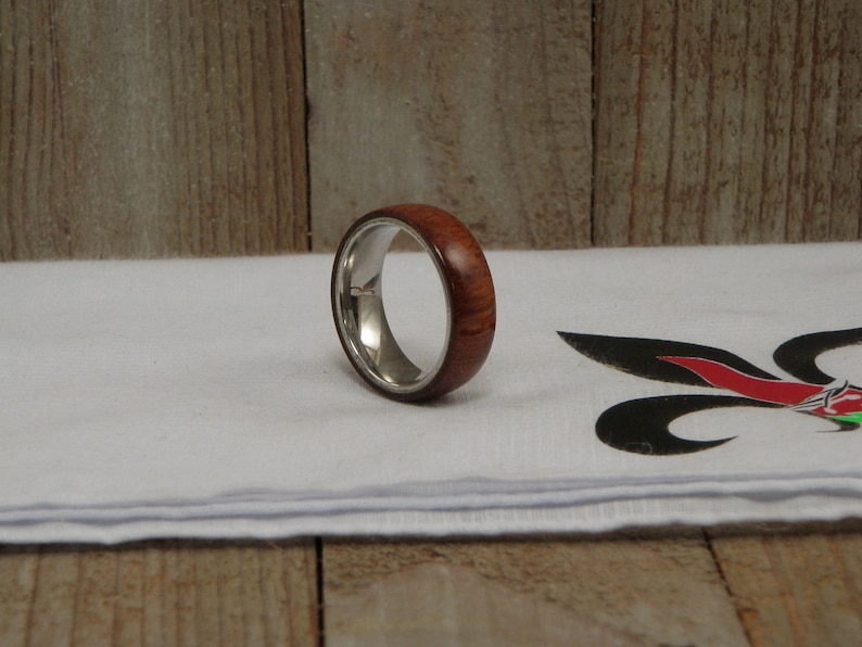 Size 12 x 8 MM African Bloodwood Ring with Stainless Steel Core