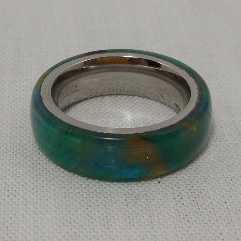 Acrylic Peacock Ring with Stainless Steel Core Size 5