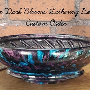 The &quot;Dark Blooms&quot;  Textured Wet Shaving Lathering Dish, Custom Pre-Order