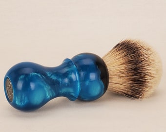 The "Over Under, Black & Aqua Blue" 24mm Shaving Brush| Your choice of badger knot, synthetic knot, or handle a la carte!