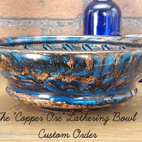 The "Copper Ore"  Textured Wet Shaving Lathering Dish, Custom Pre-Order
