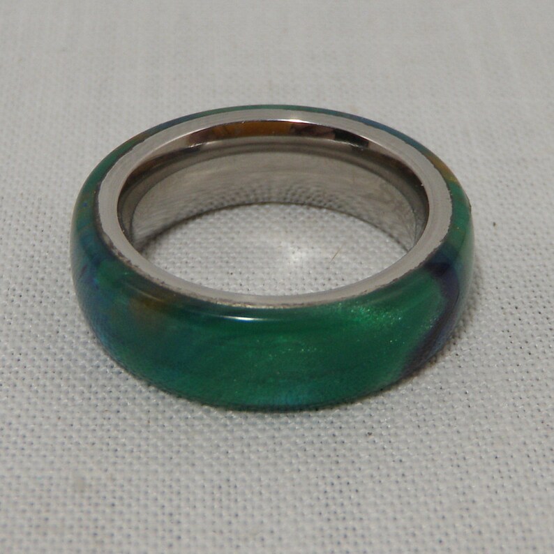 Acrylic Peacock Ring with Stainless Steel Core Size 5