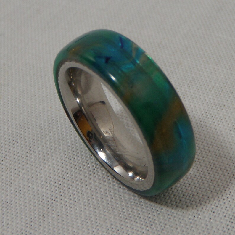 Acrylic Peacock Ring with Stainless Steel Core Size 5