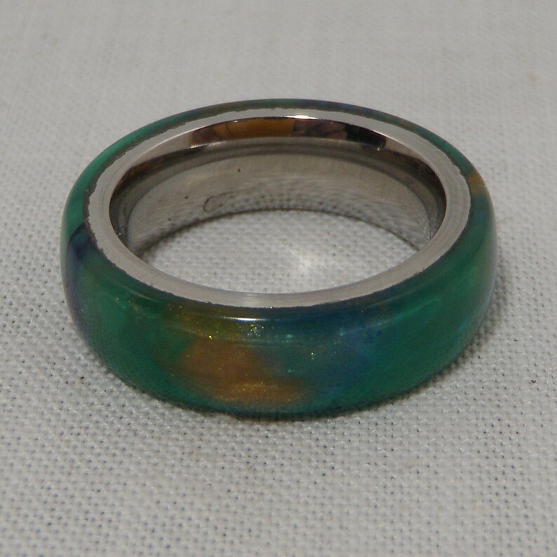 Acrylic Peacock Ring with Stainless Steel Core Size 5