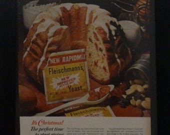 Fleischmann's Yeast, Vintage Ad, Kitchen Decor, Christmas, Fruit Cake